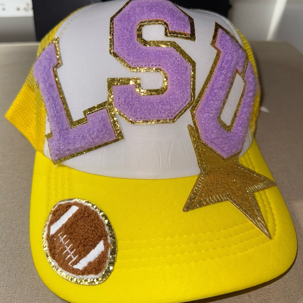 Yellow and White Cap with Purple LSU Letters